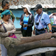 Dirley Cortés, in white hat, with the whale fossils.